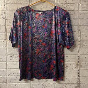 Vintage Impressions of California Metallic Floral Blouse - Made in USA - L